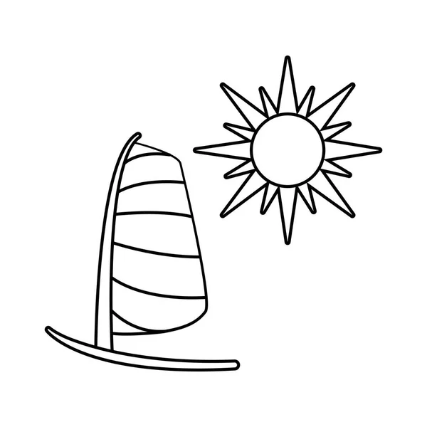 Transport en voilier avec icône isolée du soleil — Image vectorielle