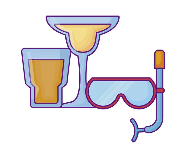 Snorkel with cocktail and juice glass — Stock Vector