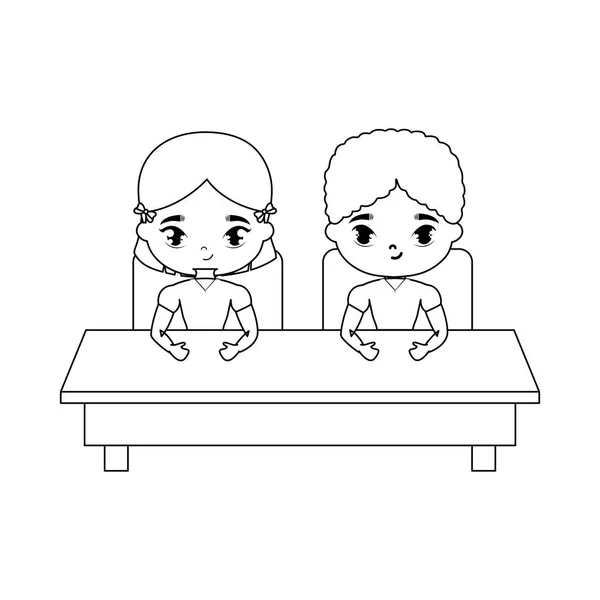 Piccoli studenti seduti nella scrivania della scuola — Vettoriale Stock