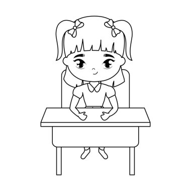 okul masasında oturan küçük öğrenci kız