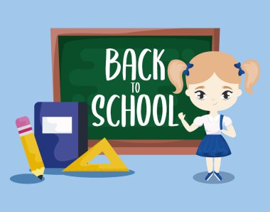 küçük öğrenci kız ve malzemeleri eğitim ile okula geri