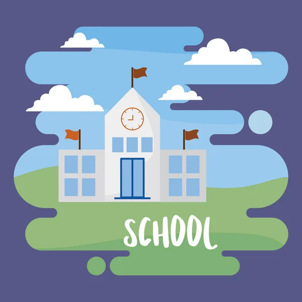 Iskolaépület homlokzat táj jelenet — Stock Vector