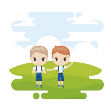 manzara sahnesinde sevimli küçük öğrenci çocuklar