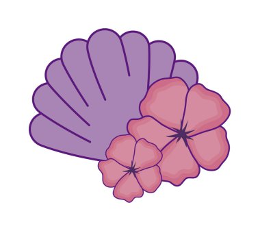 çiçekler izole simgesi ile deniz kabuğu