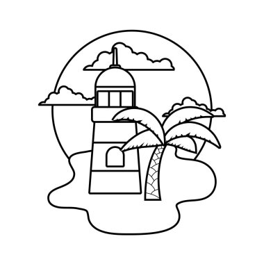 plajda palmiye tropikal ile deniz feneri deniz