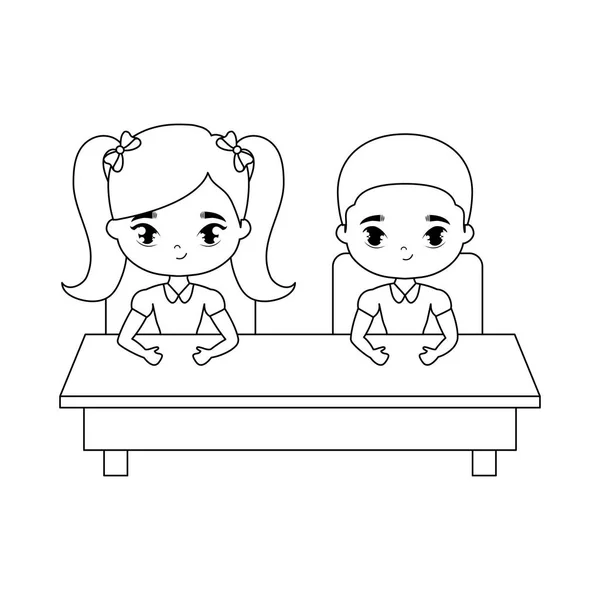 Küçük öğrenciler okul masasında oturuyor — Stok Vektör