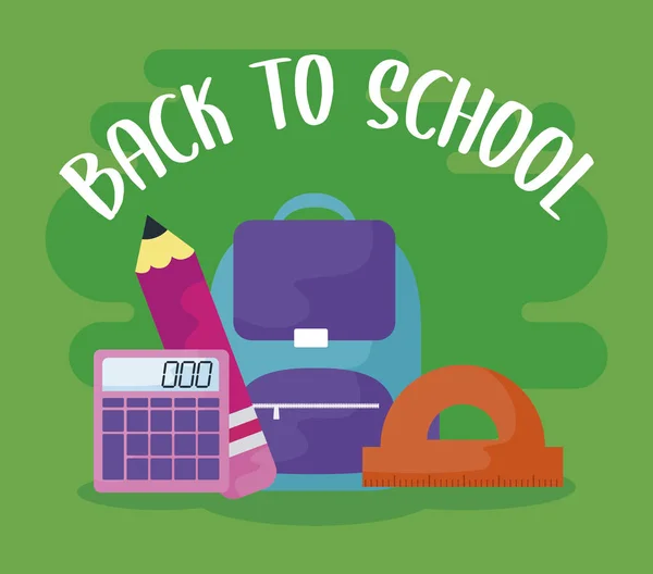 Vissza az iskolába a bagschool és készlet kellékek — Stock Vector