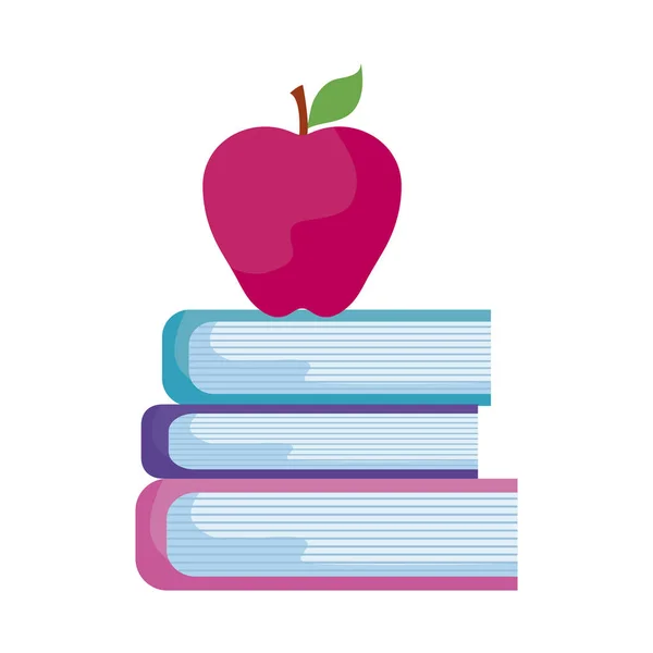 Pile de livres de bibliothèque avec fruits de pomme — Image vectorielle