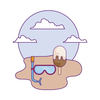 plajda şnorkel ile lezzetli dondurma