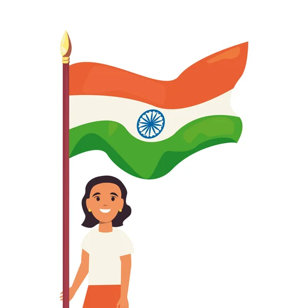 Jeune femme avec drapeau indien jour de l'Indepedence — Image vectorielle