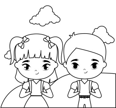 manzara sahnesinde sevimli küçük öğrenciler