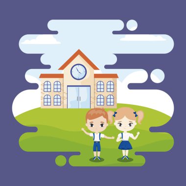 okul binasının önünde sevimli küçük öğrenciler