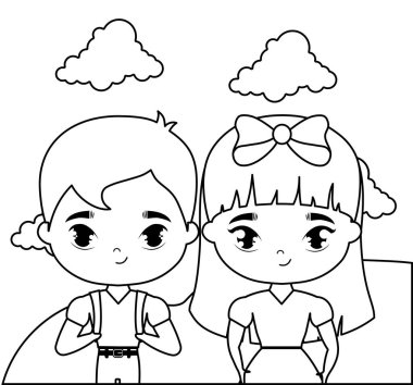 manzara sahnesinde sevimli küçük öğrenciler