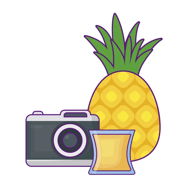 Camera met ananas en SAP — Stockvector