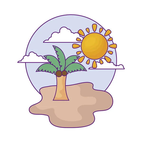 Τροπική παλάμη με ήλιο στην παραλία — Διανυσματικό Αρχείο