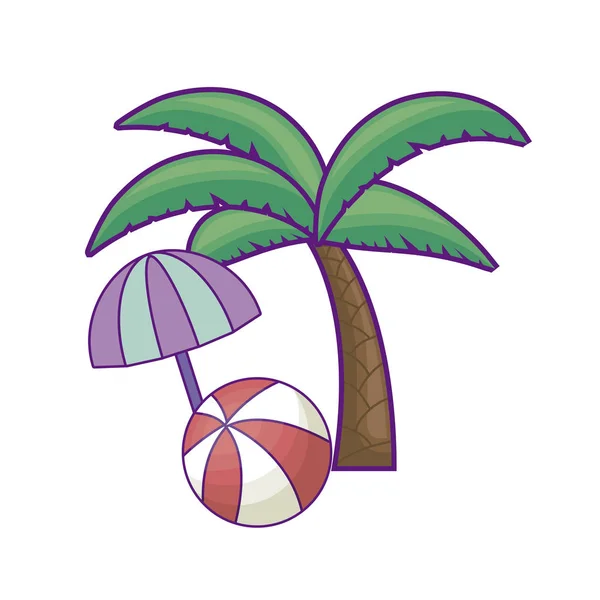 Palmier tropical avec boule et parapluie ouvert — Image vectorielle