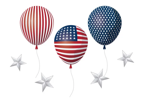 Balony Hel zjednoczonej państwowej amerykańskiej flagi z gwiazdami dekoracji — Wektor stockowy