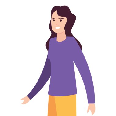 beyaz arka plan üzerinde kadın mutlu genç karakter