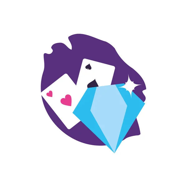 Cartes de jeu de casino poker avec pierre de diamant — Image vectorielle