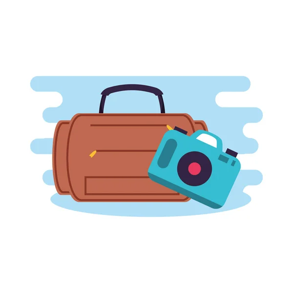 Reisekoffer Ausrüstung mit Kamera fotografieren — Stockvektor