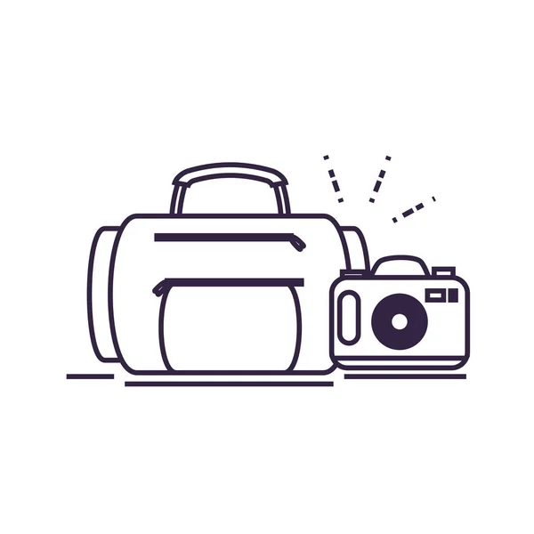 Reiskoffer apparatuur met camera fotografisch — Stockvector