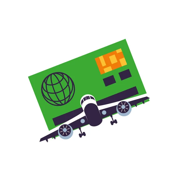 Flugzeug fliegt mit Kreditkarte — Stockvektor