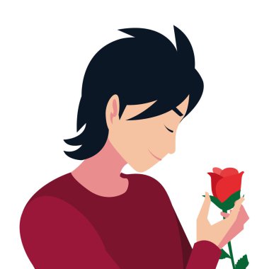 sevimli çiçek tutan romantik adam