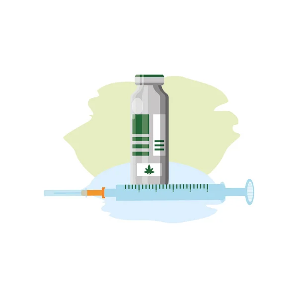 Bouteille de cannabis produit avec seringue — Image vectorielle