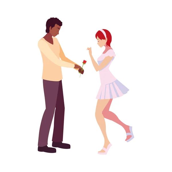 Mężczyzna dając kwiat kobieta romantyczny — Wektor stockowy