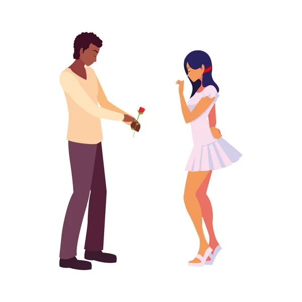 Hombre dando flor una mujer romántico — Vector de stock