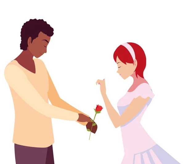 Hombre dando flor una mujer romántico — Vector de stock