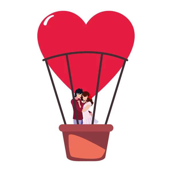 Couple romance voyage montgolfière — Image vectorielle