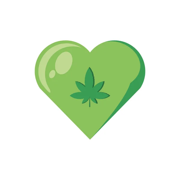 Corazón con icono de hoja de cannabis — Archivo Imágenes Vectoriales