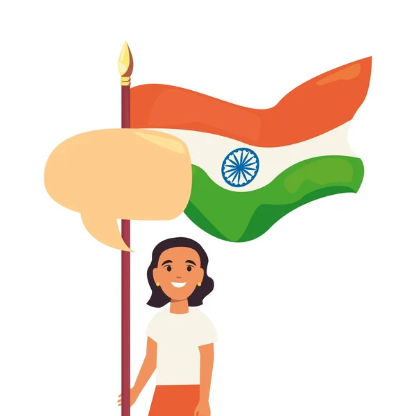 Fiatal nő, indiai zászló eszközfüggetlenséget nap — Stock Vector