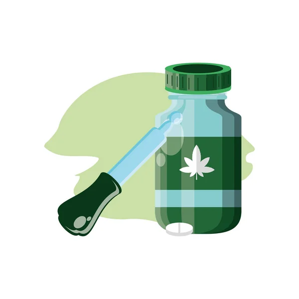 Produto garrafa de cannabis com pílulas — Vetor de Stock