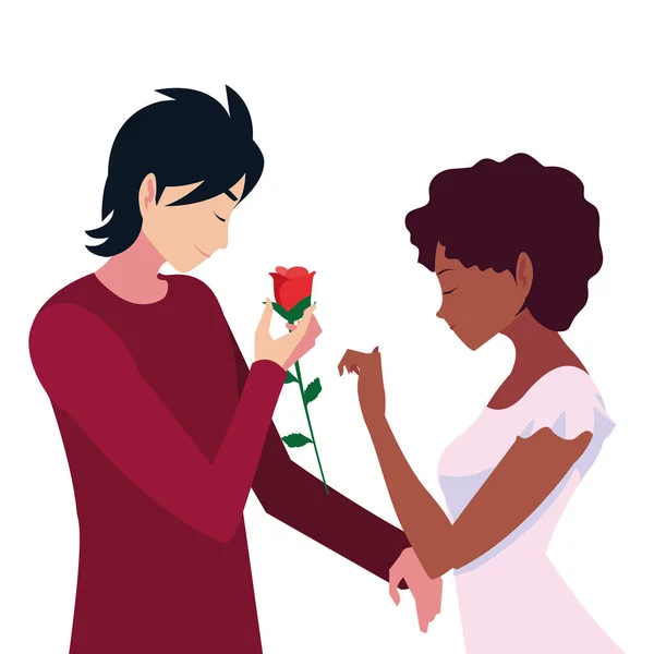 Homme donnant fleur une femme romantique — Image vectorielle