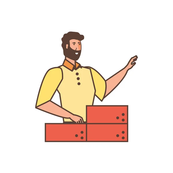 Ouvrier construction homme avec briques — Image vectorielle