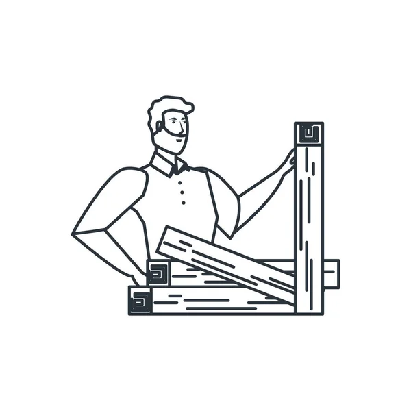Ouvrier charpentier homme avec bois — Image vectorielle