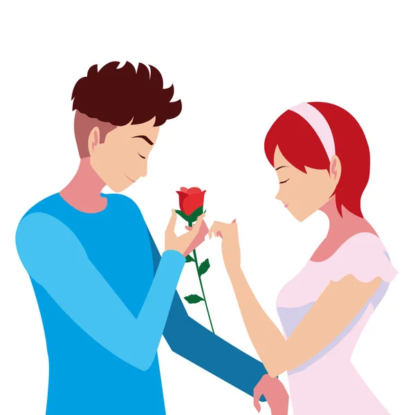 Člověk, který dává květinu romantickou ženu — Stockový vektor