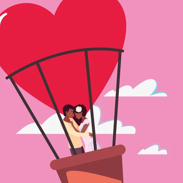カップルロマンス旅行熱気球 — ストックベクタ