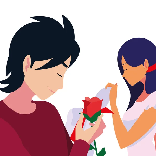 Hombre dando flor una mujer romántico — Vector de stock