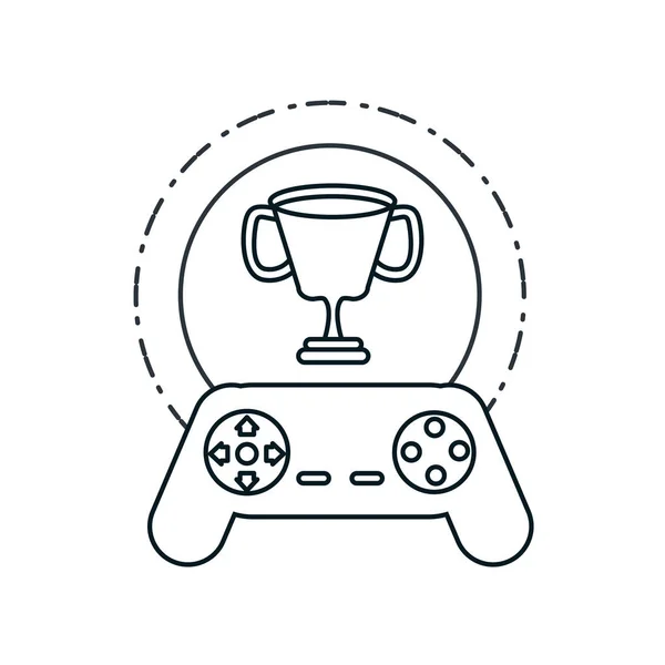 Retro de controle de vídeo game com copo de troféu — Vetor de Stock
