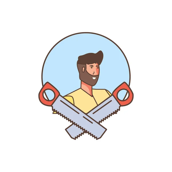 Ouvrier construction homme avec scies outils — Image vectorielle