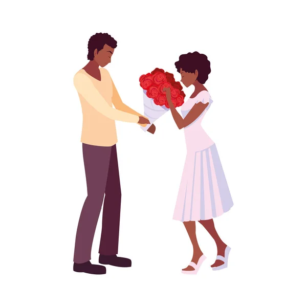 Homme donnant bouquet fleurs une femme — Image vectorielle