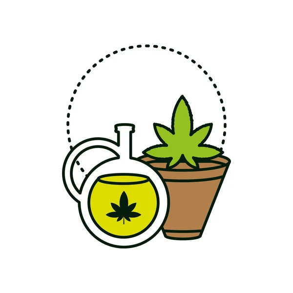 Cannabis leaf plant with oil jar — Stock Vector