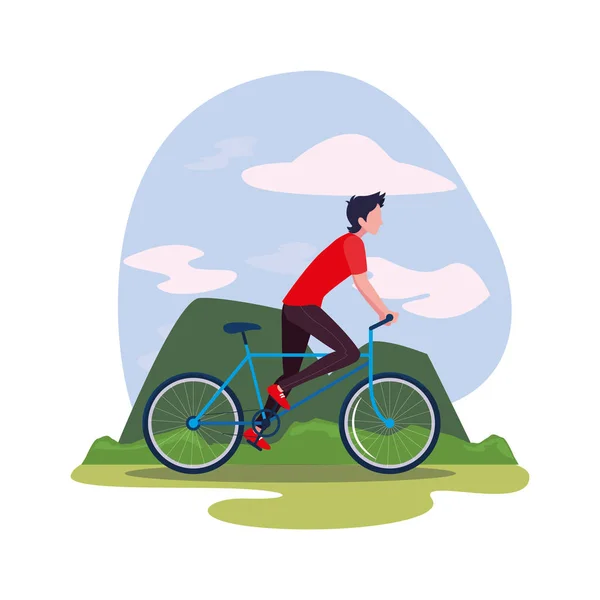 Άνθρωποι ιππασία εικόνα δραστηριότητας ποδηλάτου — Διανυσματικό Αρχείο