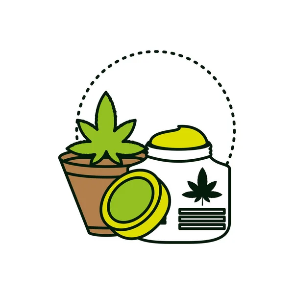 Bouteille de cannabis produit avec plante d'intérieur — Image vectorielle