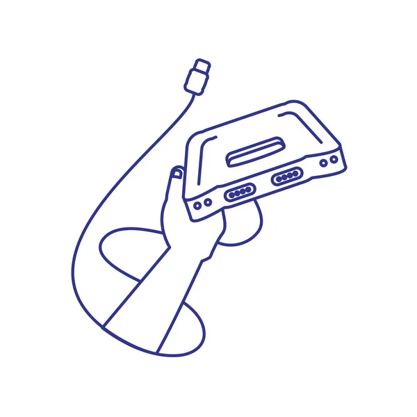 Usuario de mano con videoconsola retro — Vector de stock