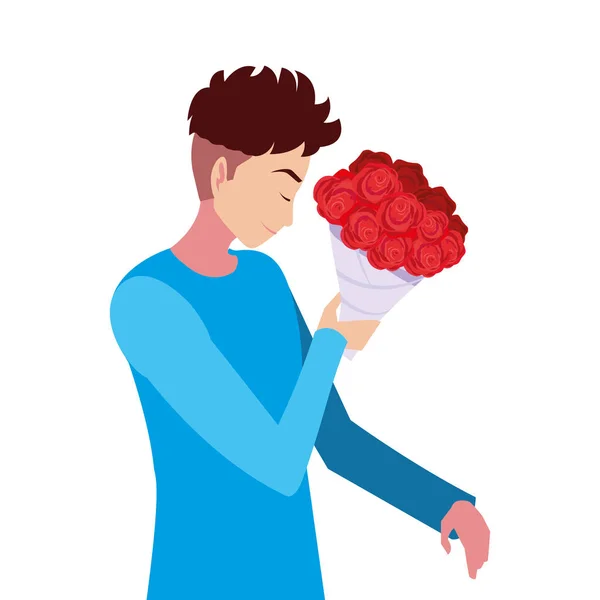 Romantischer Mann mit Blumenstrauß — Stockvektor