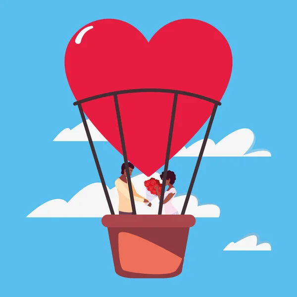 Paar romantiek reizen hete lucht ballon — Stockvector